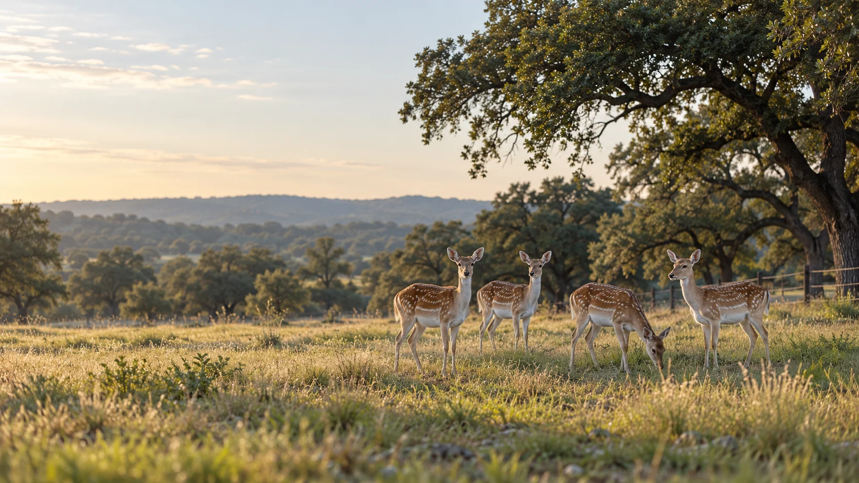 AI photographic concept of fallow deer in a sunlit pasture, not the actual ranch or herd